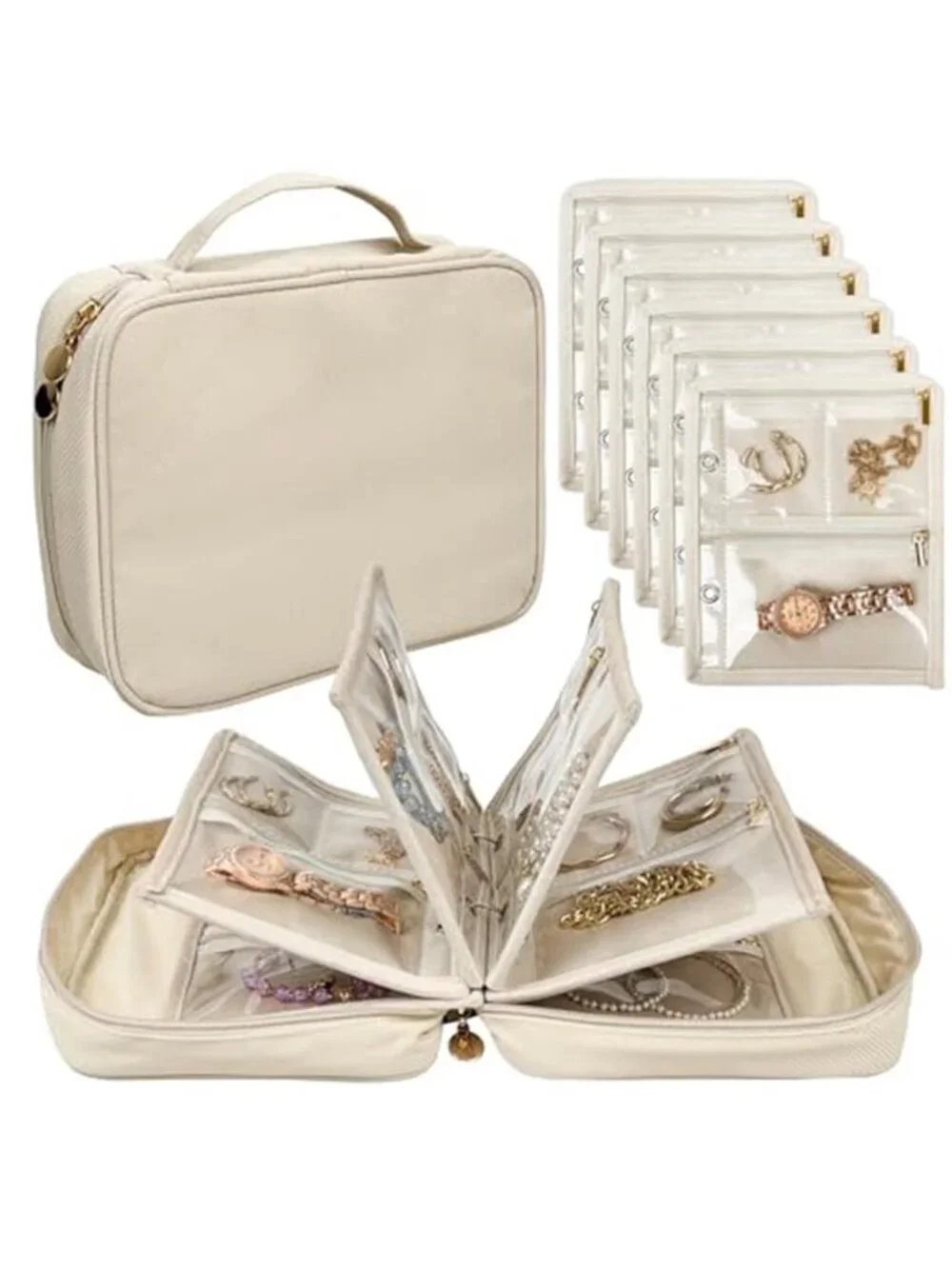 Travel Jewelry Organizer Case Binder Velvet Pouch Earring Ring Necklace Holder